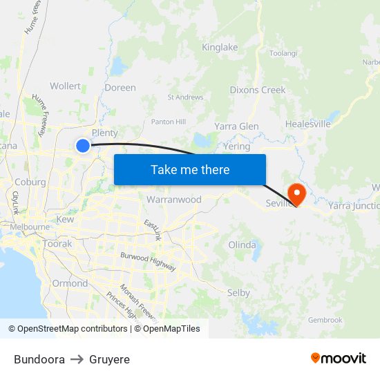 Bundoora to Gruyere map