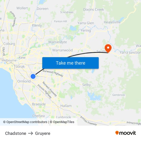 Chadstone to Gruyere map