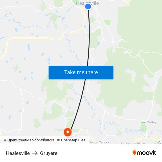 Healesville to Gruyere map