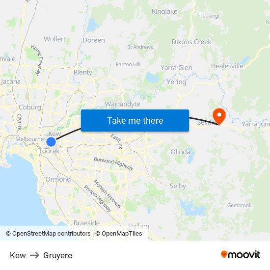 Kew to Gruyere map