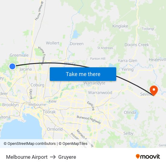 Melbourne Airport to Gruyere map