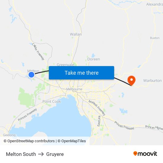 Melton South to Gruyere map