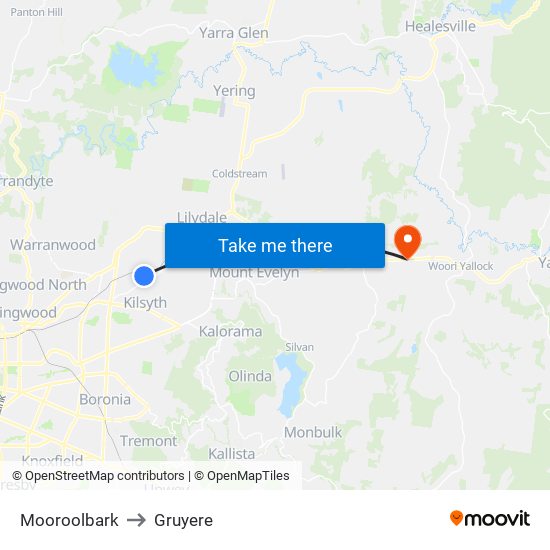 Mooroolbark to Gruyere map