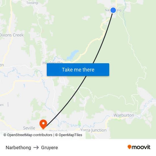 Narbethong to Gruyere map