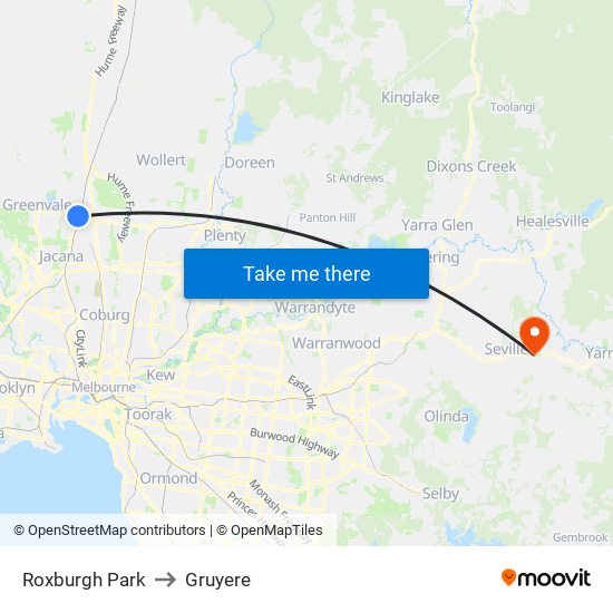 Roxburgh Park to Gruyere map