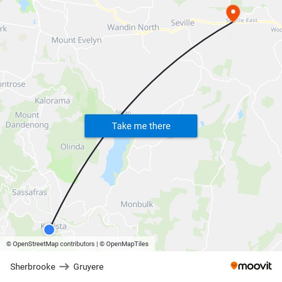 Sherbrooke to Gruyere map