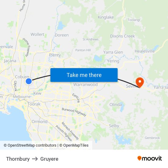 Thornbury to Gruyere map