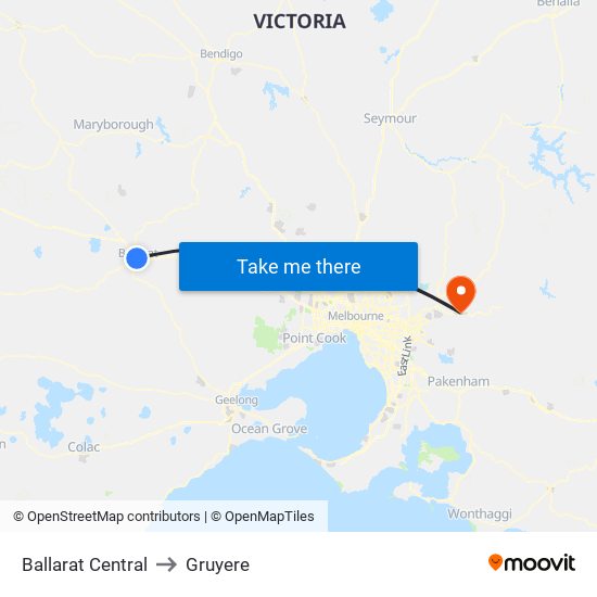 Ballarat Central to Gruyere map