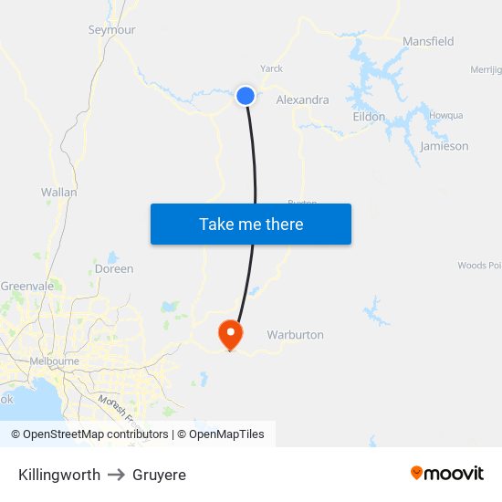 Killingworth to Gruyere map