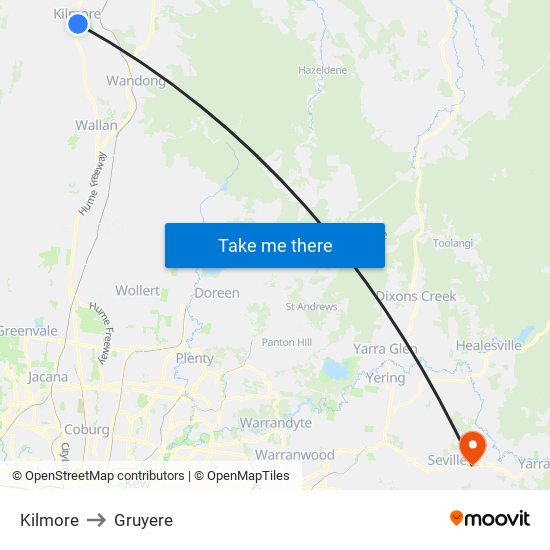 Kilmore to Gruyere map