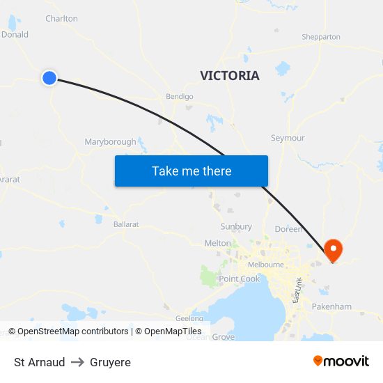 St Arnaud to Gruyere map