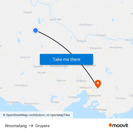 Woomelang to Gruyere map