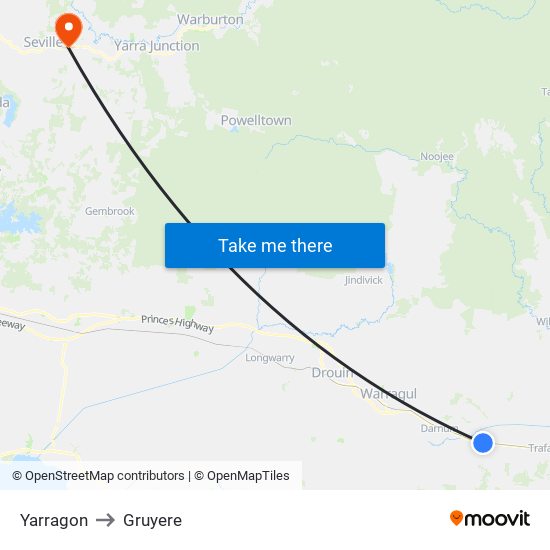Yarragon to Gruyere map