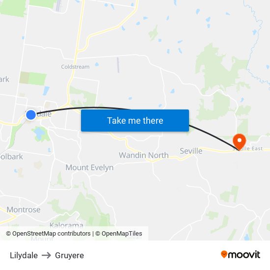 Lilydale to Gruyere map
