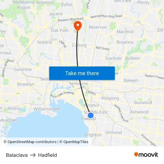 Balaclava to Hadfield map