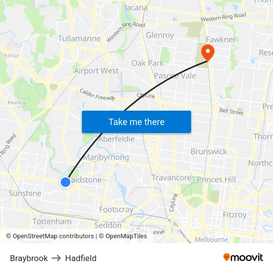 Braybrook to Hadfield map