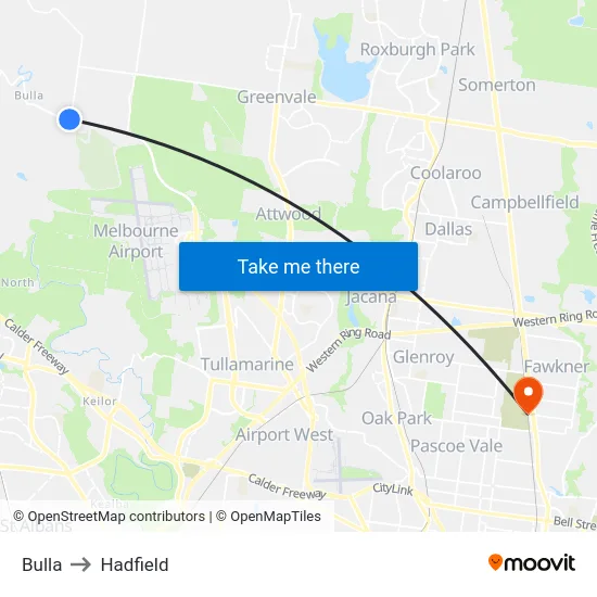 Bulla to Hadfield map