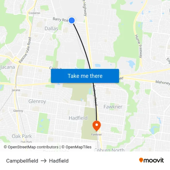 Campbellfield to Hadfield map