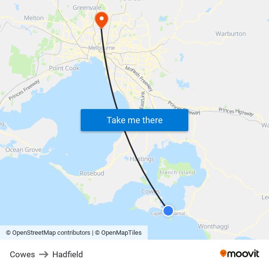 Cowes to Hadfield map