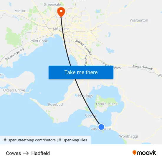 Cowes to Hadfield map