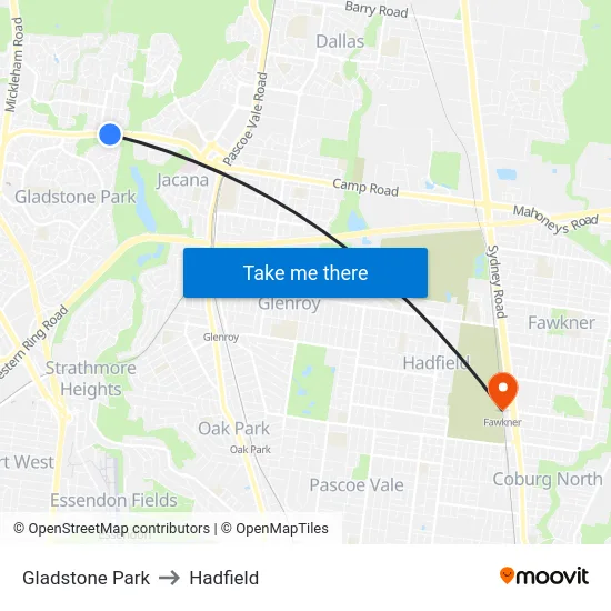 Gladstone Park to Hadfield map