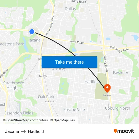 Jacana to Hadfield map