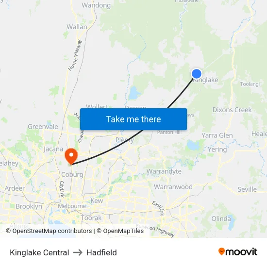 Kinglake Central to Hadfield map