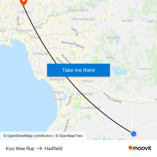 Koo Wee Rup to Hadfield map