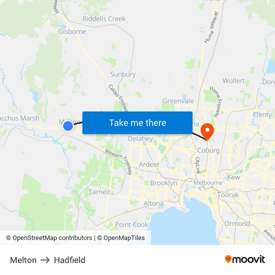 Melton to Hadfield map