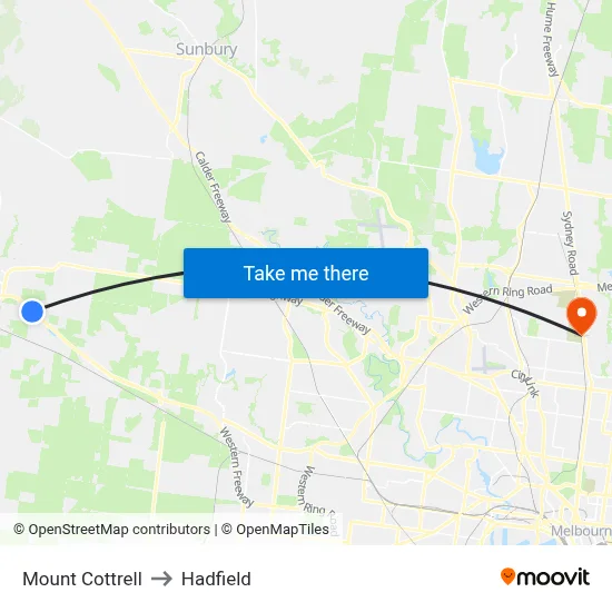 Mount Cottrell to Hadfield map