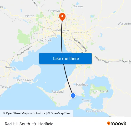Red Hill South to Hadfield map