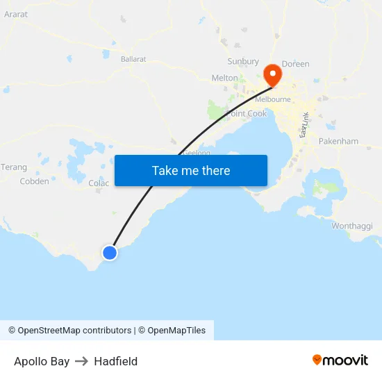 Apollo Bay to Hadfield map