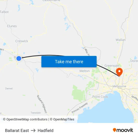 Ballarat East to Hadfield map