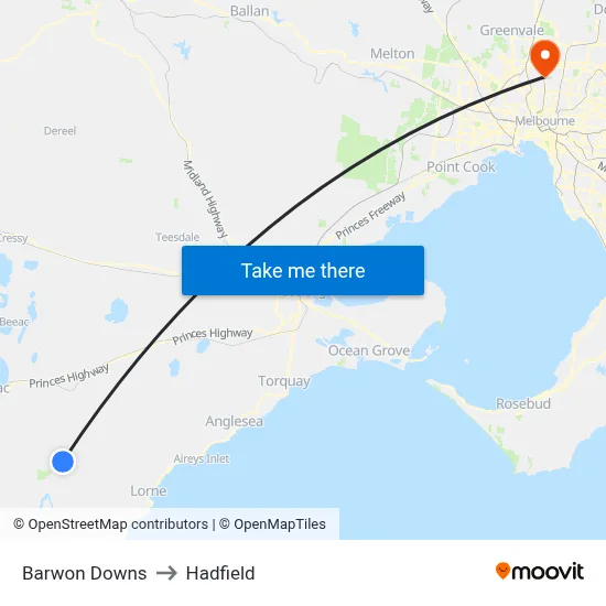 Barwon Downs to Hadfield map