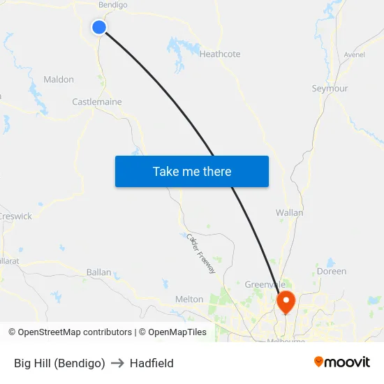 Big Hill (Bendigo) to Hadfield map