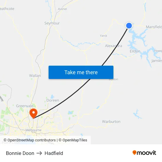 Bonnie Doon to Hadfield map