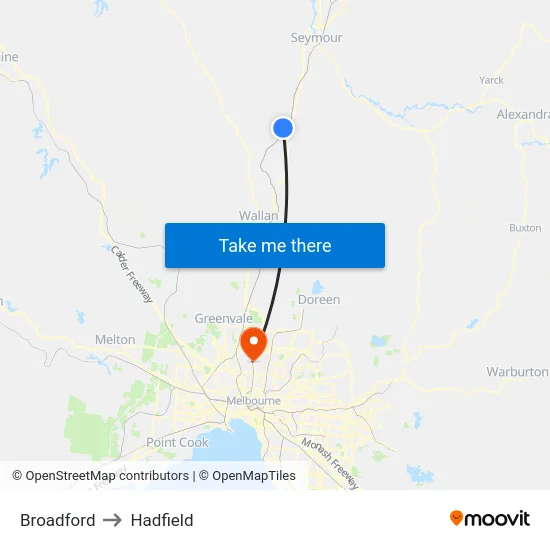 Broadford to Hadfield map