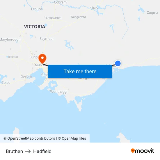 Bruthen to Hadfield map