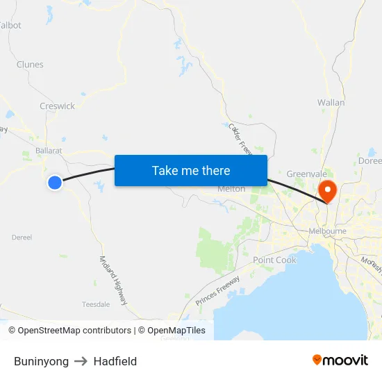 Buninyong to Hadfield map
