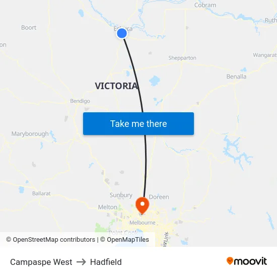 Campaspe West to Hadfield map