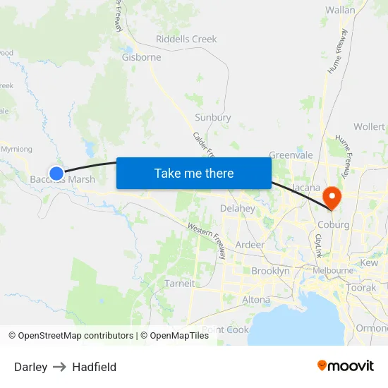 Darley to Hadfield map