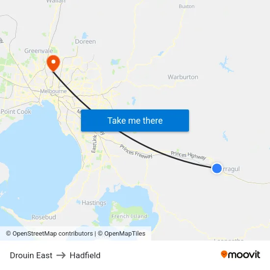 Drouin East to Hadfield map