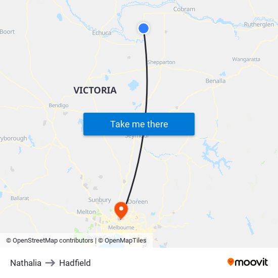 Nathalia to Hadfield map