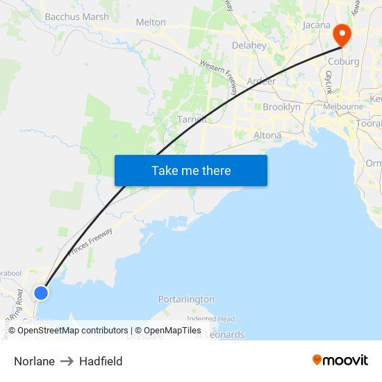 Norlane to Hadfield map