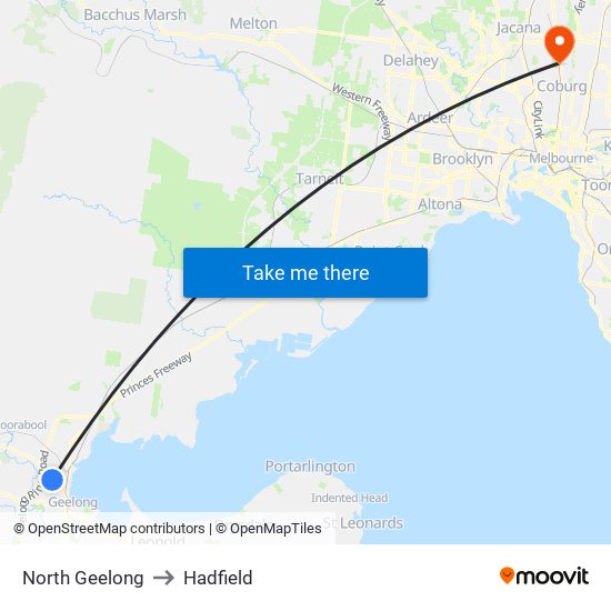 North Geelong to Hadfield map
