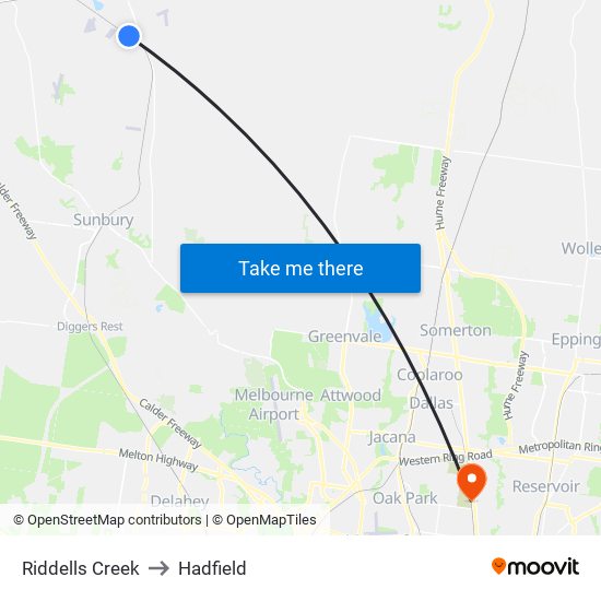 Riddells Creek to Hadfield map