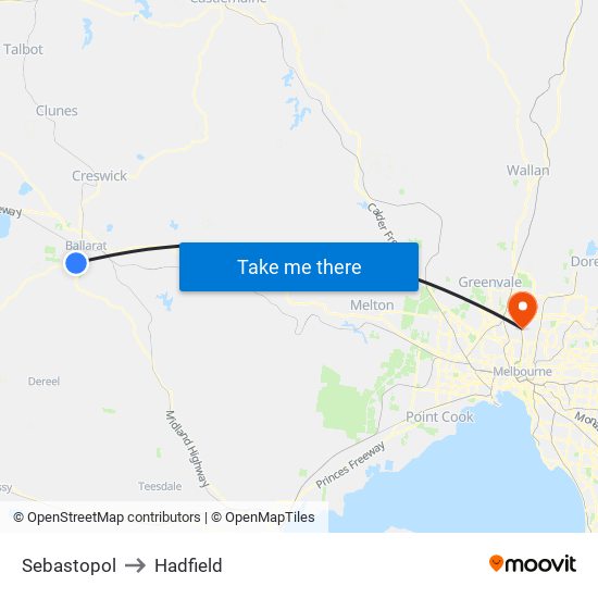 Sebastopol to Hadfield map