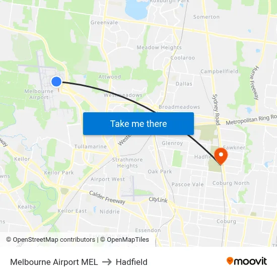 Melbourne Airport MEL to Hadfield map