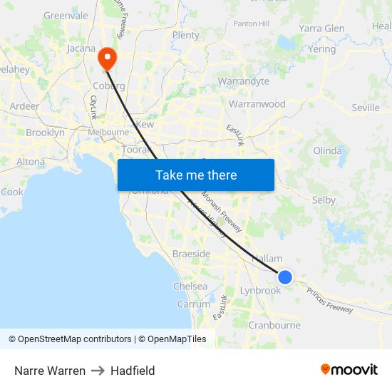 Narre Warren to Hadfield map