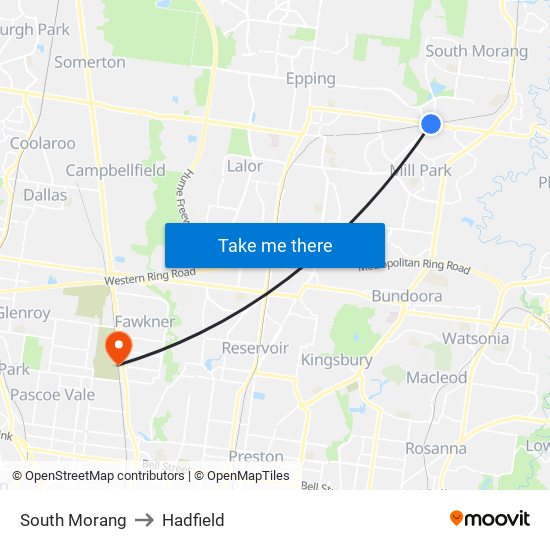 South Morang to Hadfield map